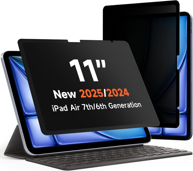 Mamol Upgrade 360° Privacy Screen Protector for iPad Air 11 inch M3 2025 & M2 2024, (iPad Air 7th/6th Generation), Magicsuction 4-Way Anti Spy Glare Blue Light Filter (Landscape+Portrait Privacy), Bubble Free/Reusable - Image 1